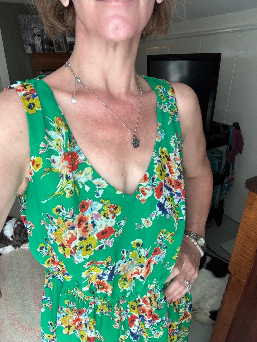 BeBop Floral V-Neck Tank Dress in Green